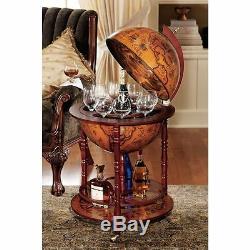 Vintage Globe Eucalyptus Bar Drinks Cabinet Wine Glass Bottle Rack Rolling Cart