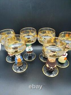 Vintage Goebel 6pc Figurine Wine Glasses West Germany Gold Gilt Signed Hummel