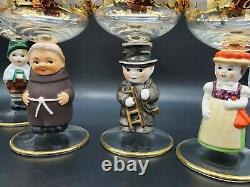 Vintage Goebel 6pc Figurine Wine Glasses West Germany Gold Gilt Signed Hummel