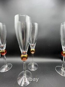 Vintage Gold Ball Stem Union Street Glass Style Crystal Champagne Glass Set of 6