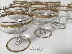 Vintage Gold Champagne Hand Blown Wine Glasses For Adults Set of 10