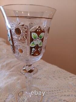 Vintage Gold Crystal 1 Set Wine Glasses Engraved with Gold, Flowers & Shapes