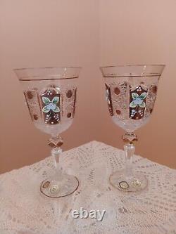 Vintage Gold Crystal 1 Set Wine Glasses Engraved with Gold, Flowers & Shapes