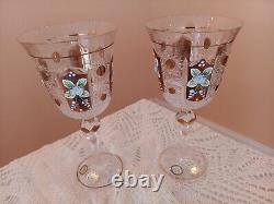 Vintage Gold Crystal 1 Set Wine Glasses Engraved with Gold, Flowers & Shapes