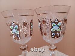 Vintage Gold Crystal 1 Set Wine Glasses Engraved with Gold, Flowers & Shapes