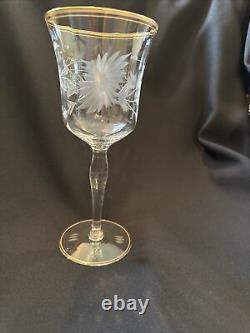 Vintage Gold Rim Wine Glasses Set Of 8 Gold Rim Top & Bottom. About 7 3/4 Inch