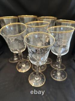 Vintage Gold Rim Wine Glasses Set Of 8 Gold Rim Top & Bottom. About 7 3/4 Inch