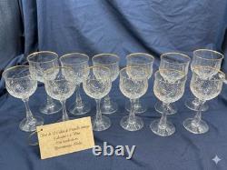 Vintage Gold Rimmed Crystal Wine & Water Glass Set Diamond Cut 12 pc Italy