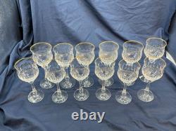 Vintage Gold Rimmed Crystal Wine & Water Glass Set Diamond Cut 12 pc Italy