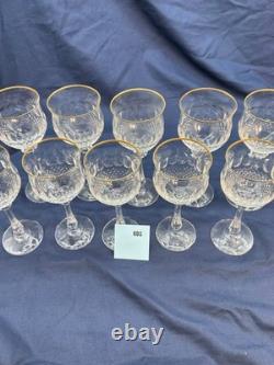 Vintage Gold Rimmed Crystal Wine & Water Glass Set Diamond Cut 12 pc Italy