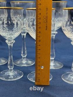 Vintage Gold Rimmed Crystal Wine & Water Glass Set Diamond Cut 12 pc Italy
