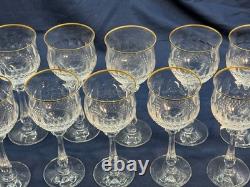 Vintage Gold Rimmed Crystal Wine & Water Glass Set Diamond Cut 12 pc Italy