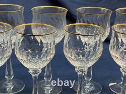 Vintage Gold Rimmed Crystal Wine & Water Glass Set Diamond Cut 12 pc Italy