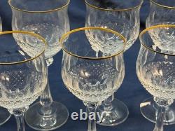 Vintage Gold Rimmed Crystal Wine & Water Glass Set Diamond Cut 12 pc Italy