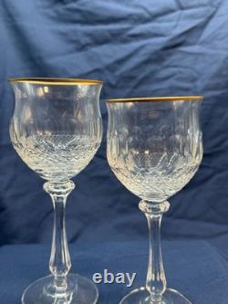 Vintage Gold Rimmed Crystal Wine & Water Glass Set Diamond Cut 12 pc Italy