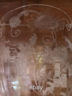 Vintage Granada crystal Sunflower Leaf Floral etched stemware Wine Goblets Set 7