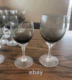 Vintage Gray Smoked, Clear Twisted Stem Barware Wine Glasses. Set Of 32 Glasses
