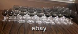 Vintage Gray Smoked, Clear Twisted Stem Barware Wine Glasses. Set Of 32 Glasses