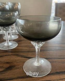 Vintage Gray Smoked, Clear Twisted Stem Barware Wine Glasses. Set Of 32 Glasses