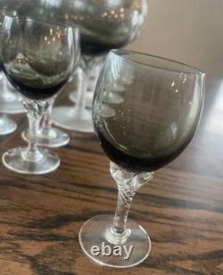 Vintage Gray Smoked, Clear Twisted Stem Barware Wine Glasses. Set Of 32 Glasses
