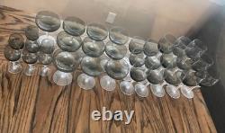 Vintage Gray Smoked, Clear Twisted Stem Barware Wine Glasses. Set Of 32 Glasses