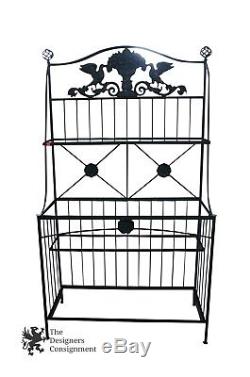Vintage Green 4 Tiered Iron Bakers Rack Glass Shelves 72 Wine Storage Outdoor