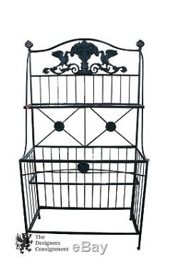 Vintage Green 4 Tiered Iron Bakers Rack Glass Shelves 72 Wine Storage Outdoor