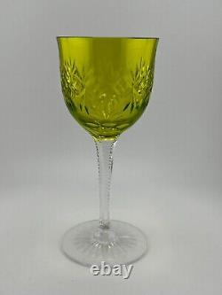 Vintage Green Cut To Clear Etched 6.5 Wine Glasses Set Of 5