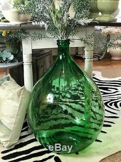 Vintage Green Glass Demijohn Carboy Wine Making Giant Bottle
