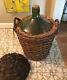 Vintage Green Glass Demijohn Wine Bottle in Wicker Basket Glass Carboy 25