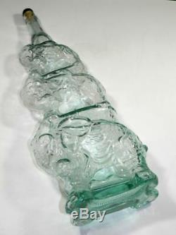 Vintage Green Glass Elephant Wine Bottle Decanter Italy EMPTY