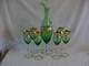 Vintage Green Glass Italy Stunning Decanter With6 Wine Glasses Goblets Gold Trim