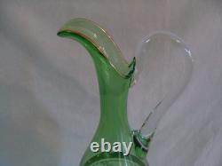 Vintage Green Glass Italy Stunning Decanter With6 Wine Glasses Goblets Gold Trim