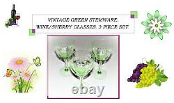 Vintage Green Stemware. Wine/sherry Glasses. 3 Piece Set. USA Seller