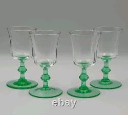 Vintage HC Fry Glass Clear And Depression Green Cordial Wine Glasses Set Of 4