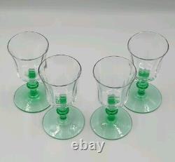 Vintage HC Fry Glass Clear And Depression Green Cordial Wine Glasses Set Of 4