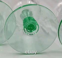 Vintage HC Fry Glass Clear And Depression Green Cordial Wine Glasses Set Of 4