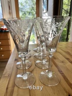 Vintage HEISEY ORCHID Set of 8 TALL WATER-WINE Elegant GLASSES ETCHED 8 1/4