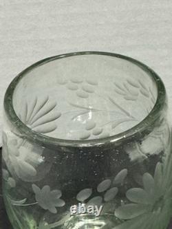 Vintage Hand Blown And Etched Green Stemless Wine Glasses 5 Total