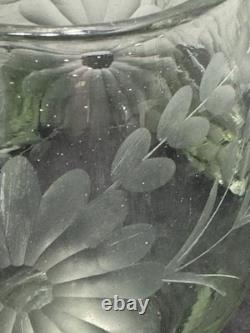 Vintage Hand Blown And Etched Green Stemless Wine Glasses 5 Total