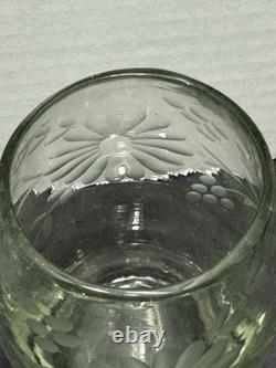 Vintage Hand Blown And Etched Green Stemless Wine Glasses 5 Total