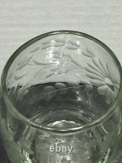 Vintage Hand Blown And Etched Green Stemless Wine Glasses 5 Total