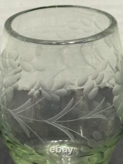 Vintage Hand Blown And Etched Green Stemless Wine Glasses 5 Total