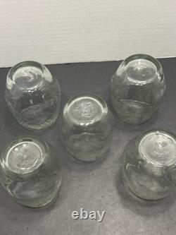 Vintage Hand Blown And Etched Green Stemless Wine Glasses 5 Total