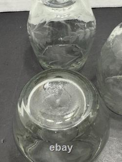 Vintage Hand Blown And Etched Green Stemless Wine Glasses 5 Total