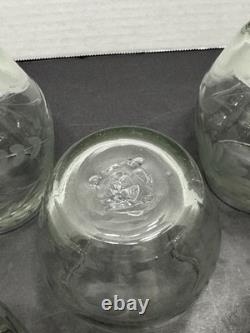 Vintage Hand Blown And Etched Green Stemless Wine Glasses 5 Total