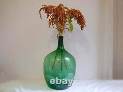 Vintage Hand Blown Large Green Glass Demijohn French Glass Wine Jug Home Decor