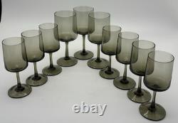 Vintage Hand Blown Olive Green Goblets Set 10 MCM Wine Water Stemware