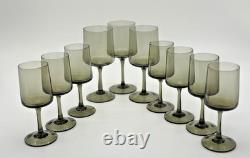 Vintage Hand Blown Olive Green Goblets Set 10 MCM Wine Water Stemware