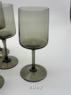 Vintage Hand Blown Olive Green Goblets Set 10 MCM Wine Water Stemware